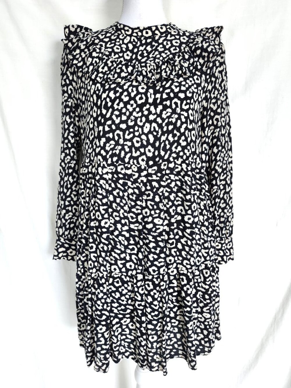 Zara Ruffle Shoulder Tiered Short Swing Dress Size S